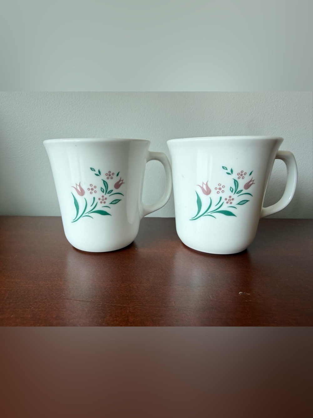 White‎ Floral Ceramic Coffee Mugs - Set of 2 Corningware Vintage